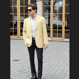 Estes 100% SILK Sport Jacket 42 Long Tan Patterned MADE IN AMERICA